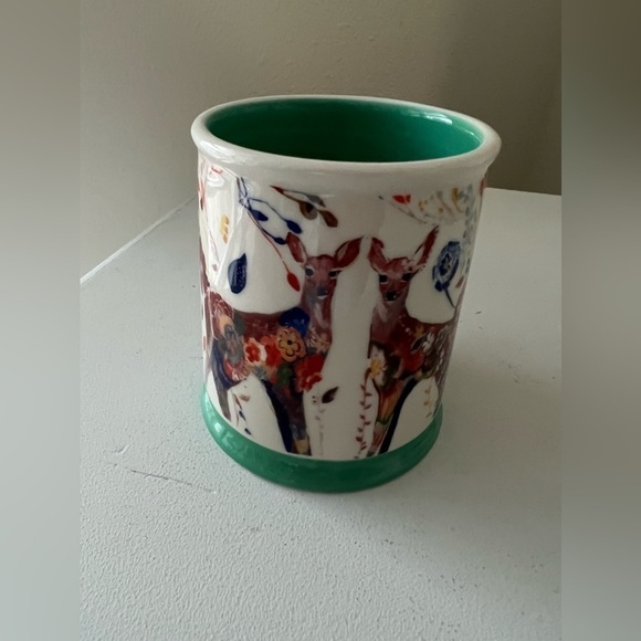 Anthropologie FOLKLORE FAWNS Mug Floral Green Gold Handle Starla Halfmann - Picture 4 of 7